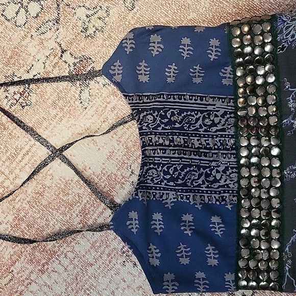 Free People Embelished Lined Back Stretch Side Zip Boho Sundress - Size 4 - Picture 2 of 10